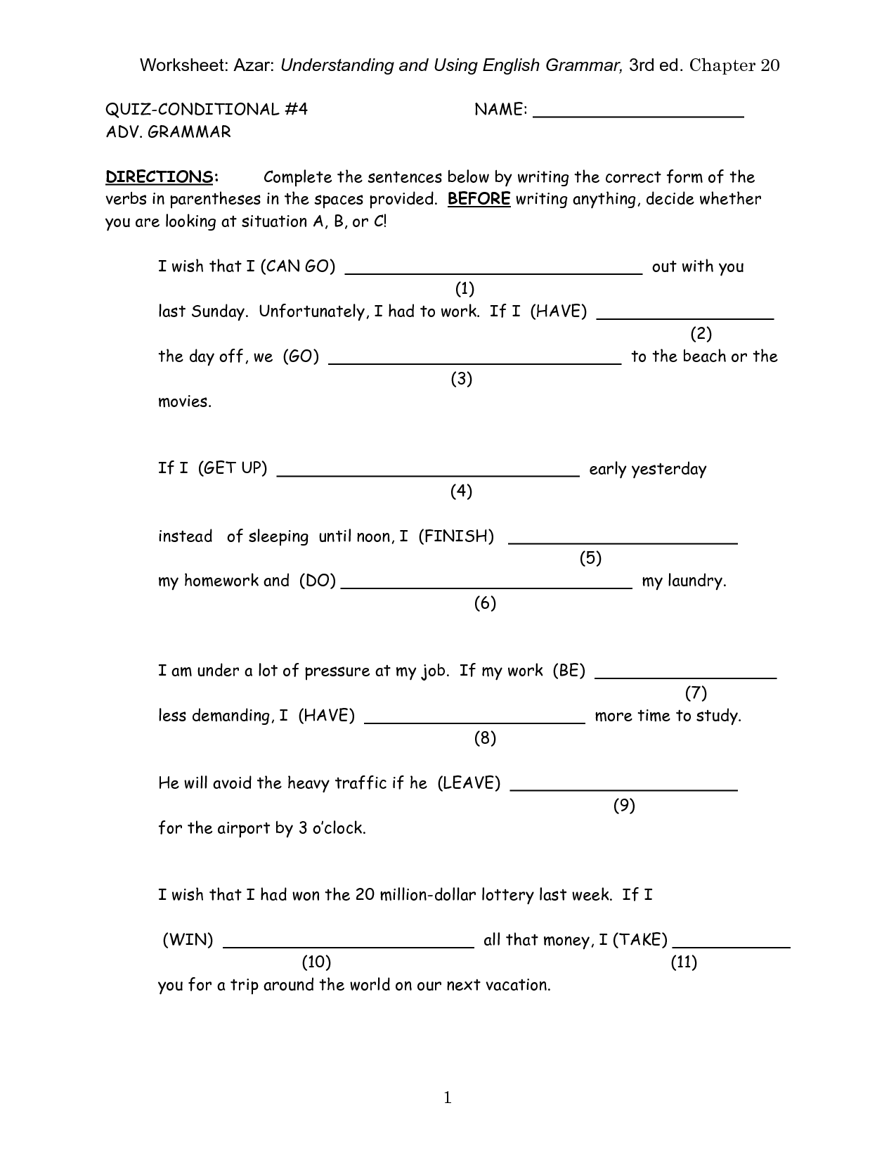 Free English Grammar Worksheets