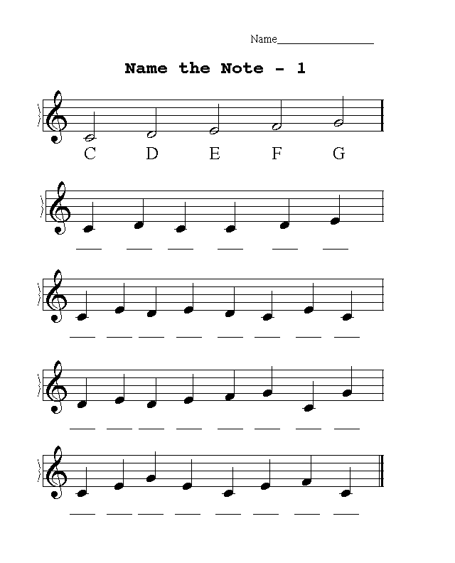 Free Notes Music Worksheets for Kids Image