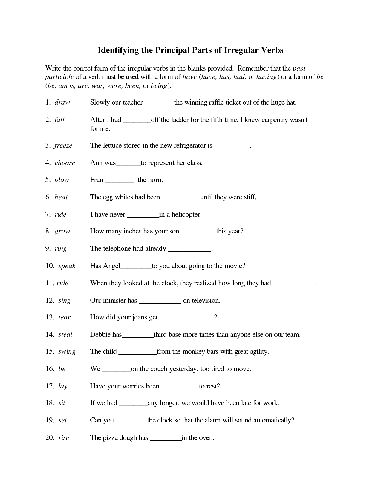Free Printable Irregular Verbs Worksheets