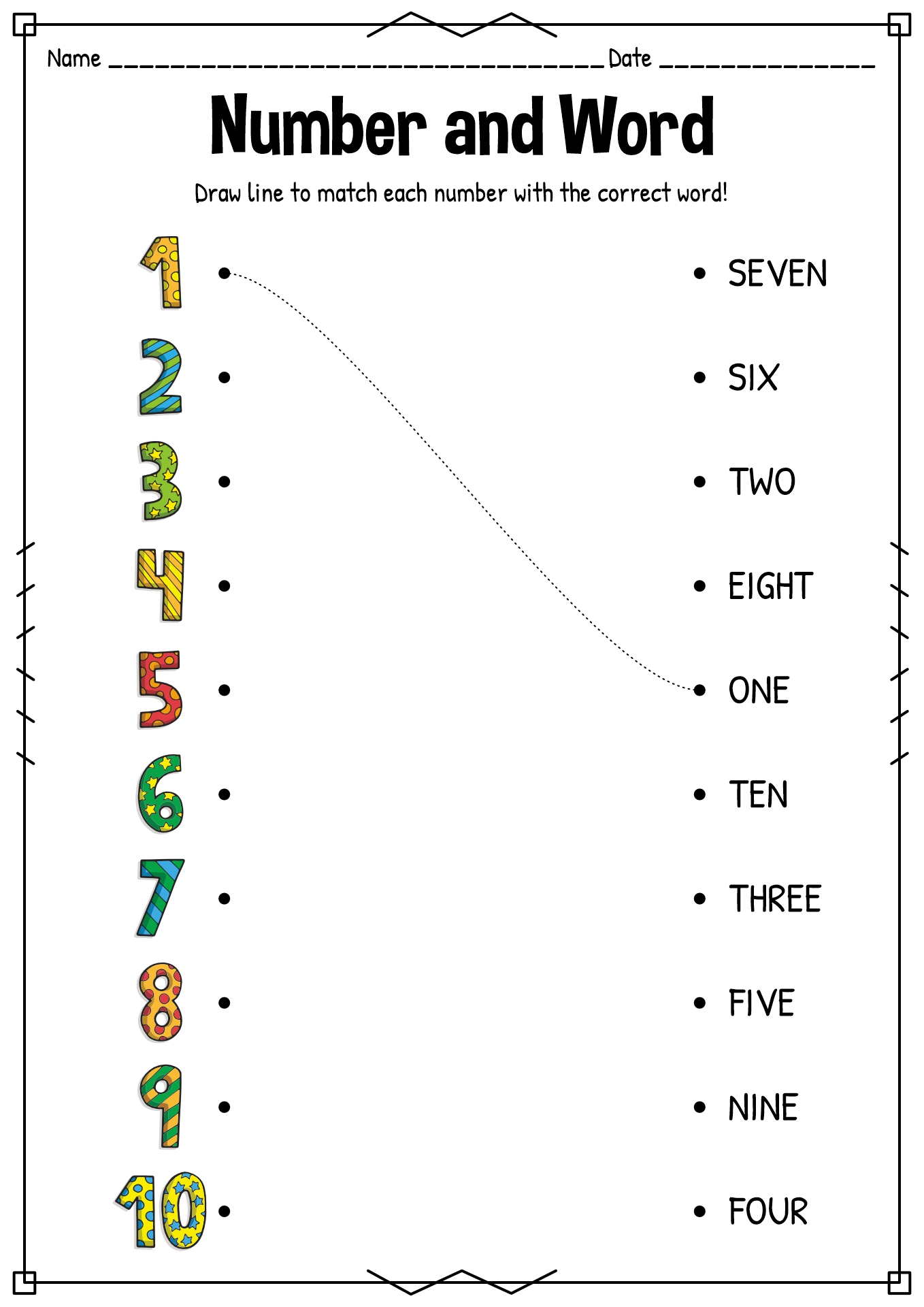 Kindergarten Number Word Worksheets