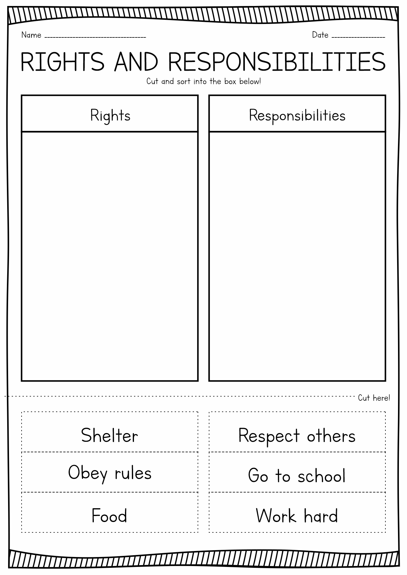 Kindergarten Responsibility Worksheets