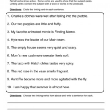 Linking Verbs Worksheet Grade 1