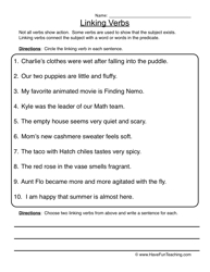 Linking Verbs Worksheet