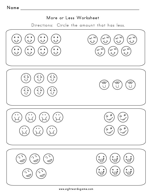 More Less Equal Kindergarten Worksheet Image