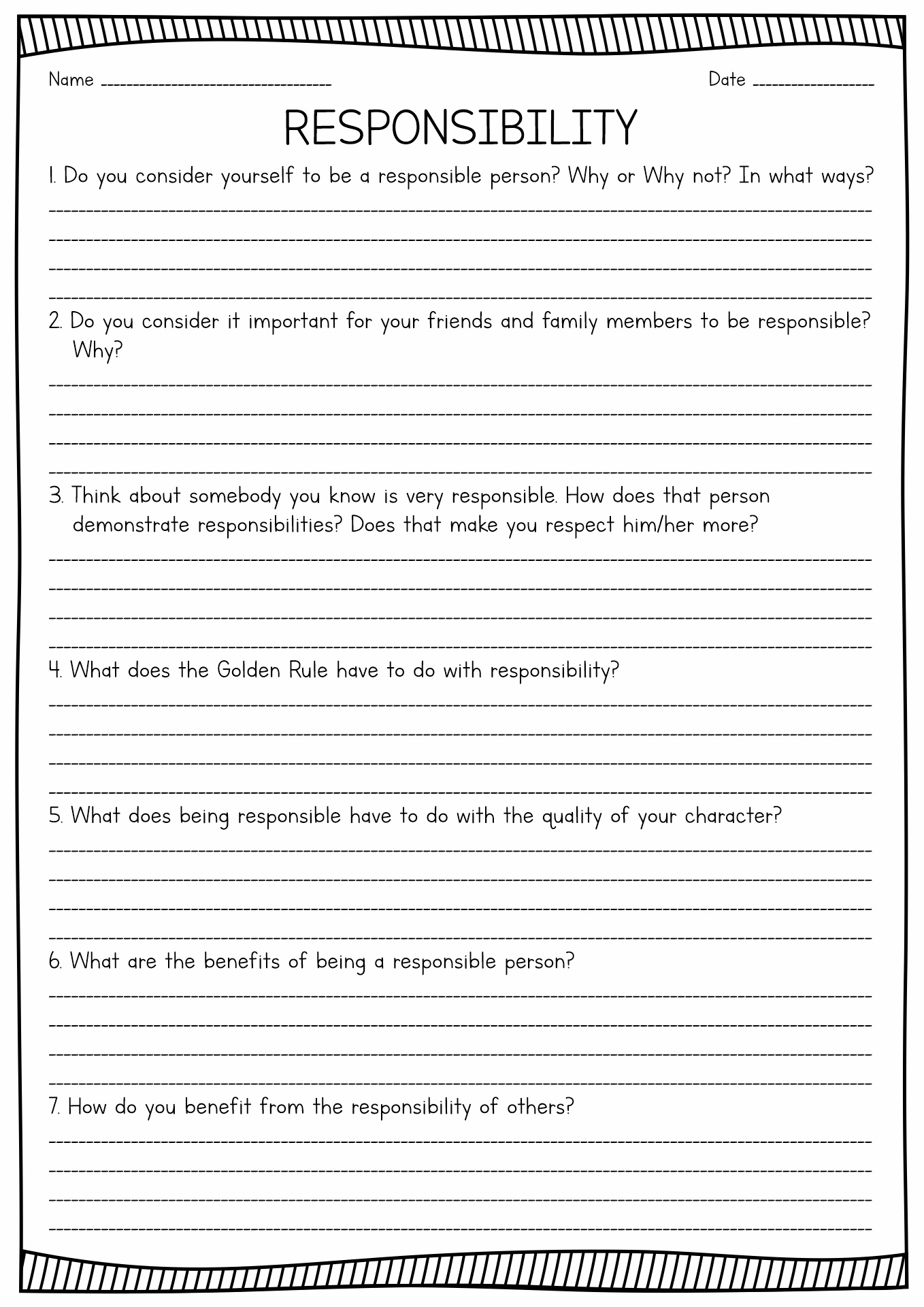 Personal Responsibility Worksheet Image