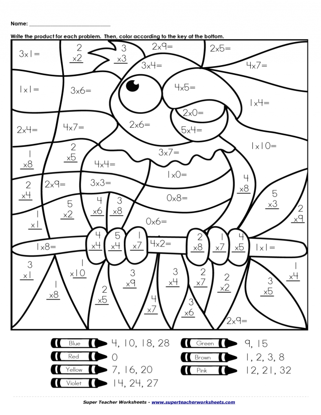 Printable Math Worksheet Multiplication Color by Number