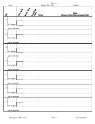 Printable Meal Plan Worksheet Image