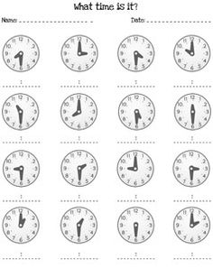 Printable Telling Time Worksheets Half Hour