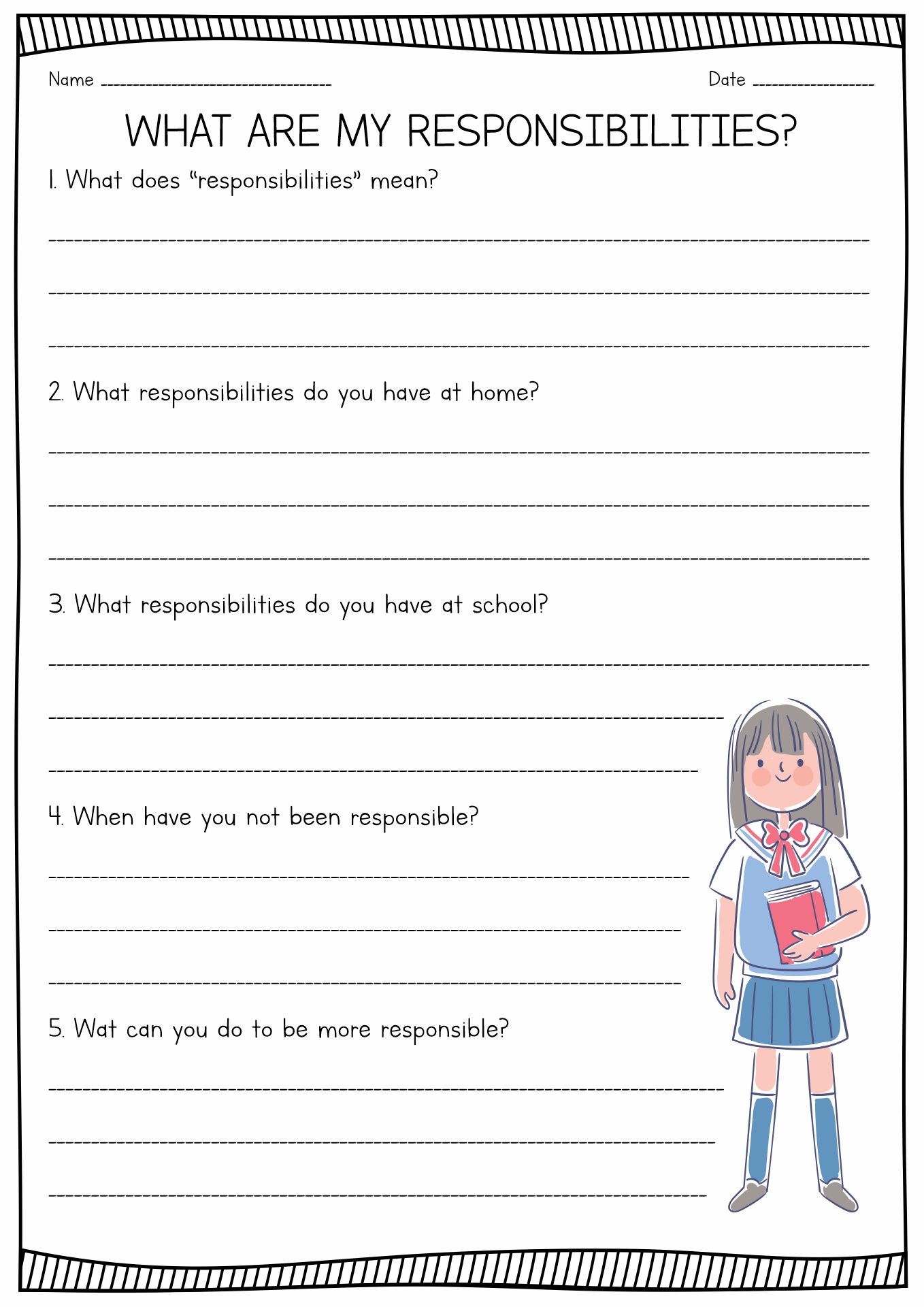 Responsibility Activity Sheets for Kids