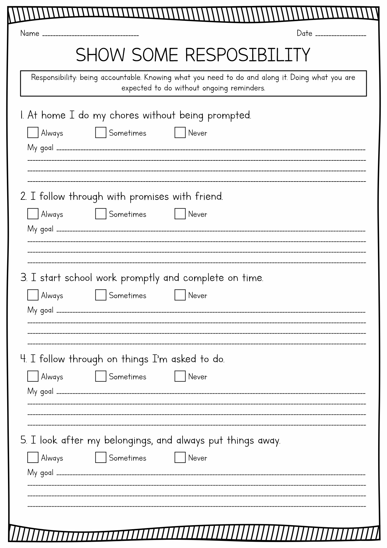 Responsibility Activity Worksheets Printables Image