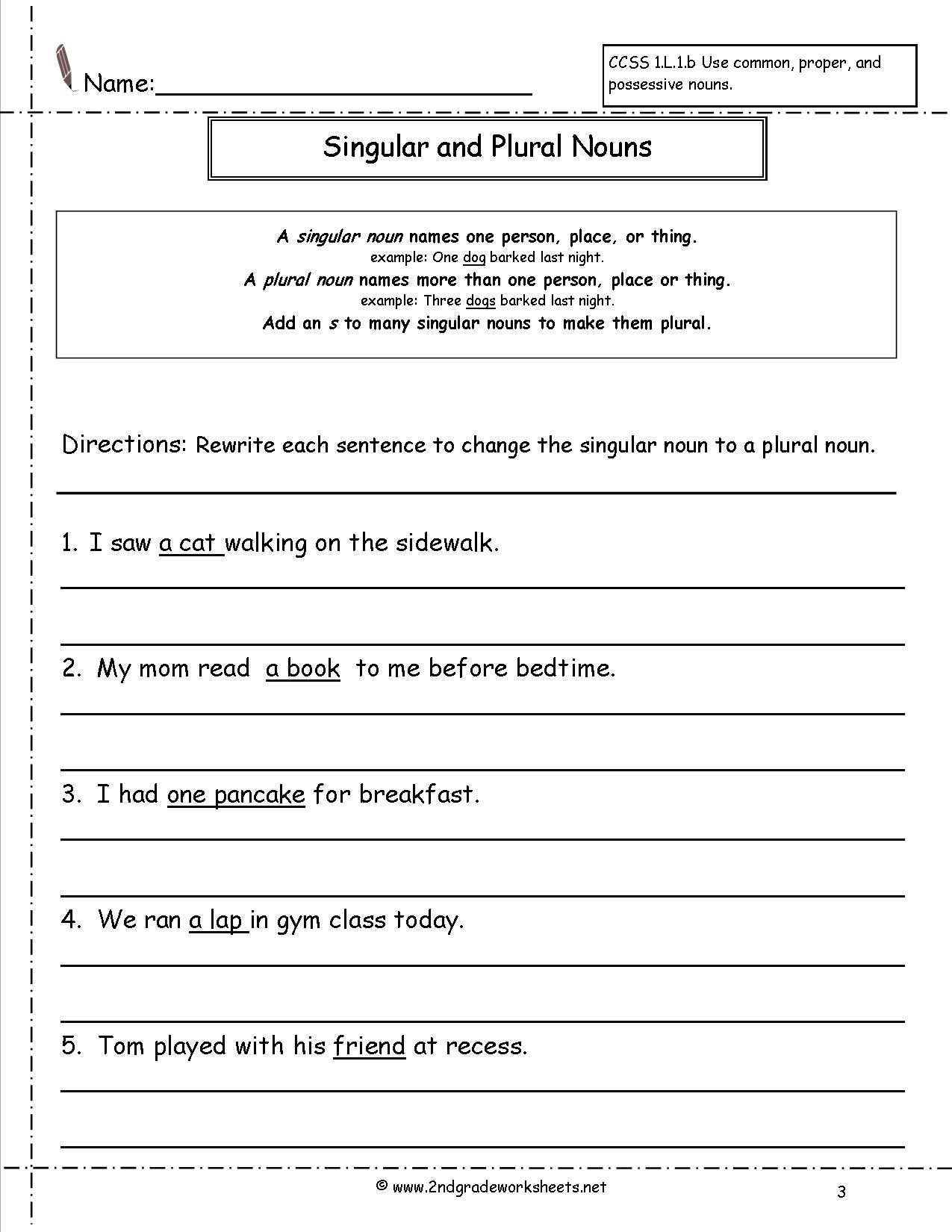Singular and Plural Nouns Worksheets Image