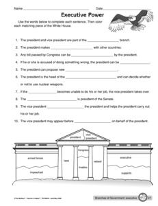 Social Studies Worksheet Branches of Government Image