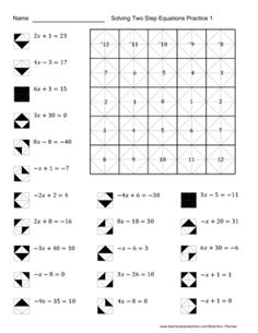 Solving Two-Step Equations Worksheet Image