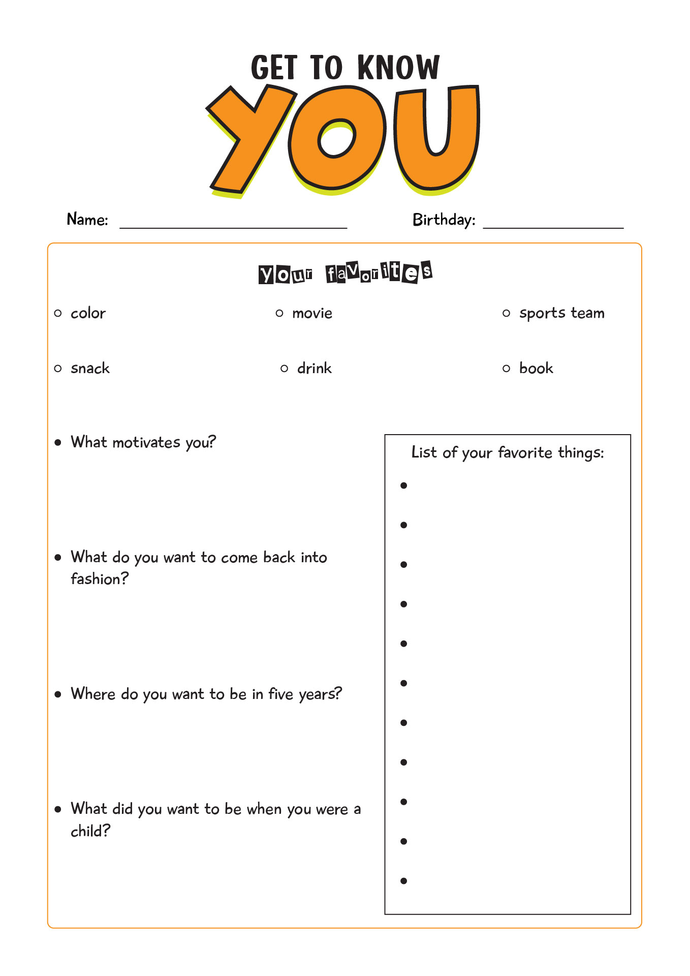 17 Printable Getting To Know You Worksheets - Free PDF at worksheeto.com