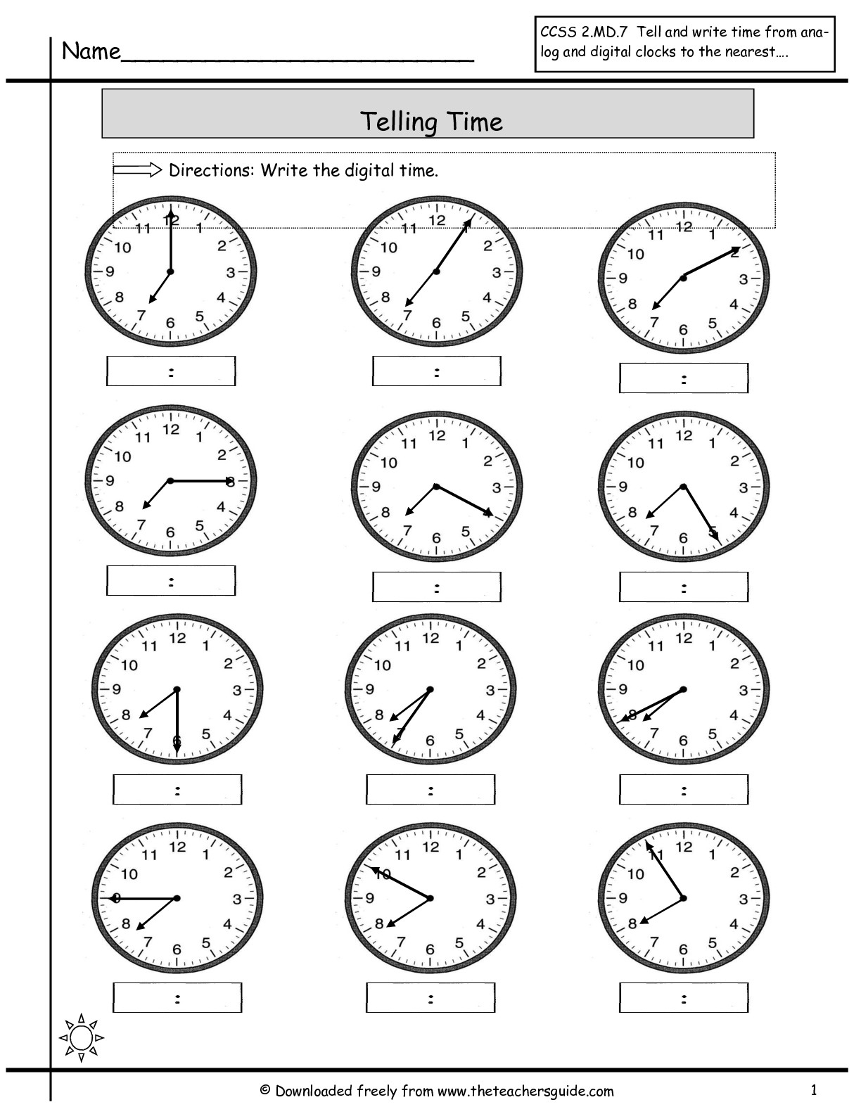 Telling Time Clock Minutes Worksheet
