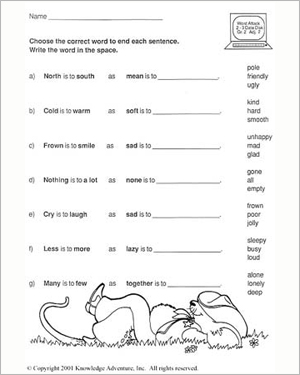 2nd Grade Analogies Worksheet Image