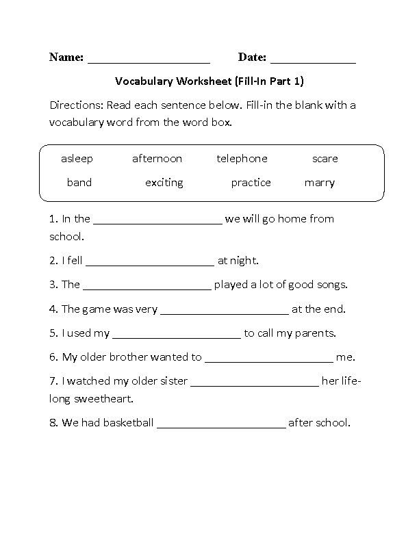 2nd Grade Reading Vocabulary Worksheet Image