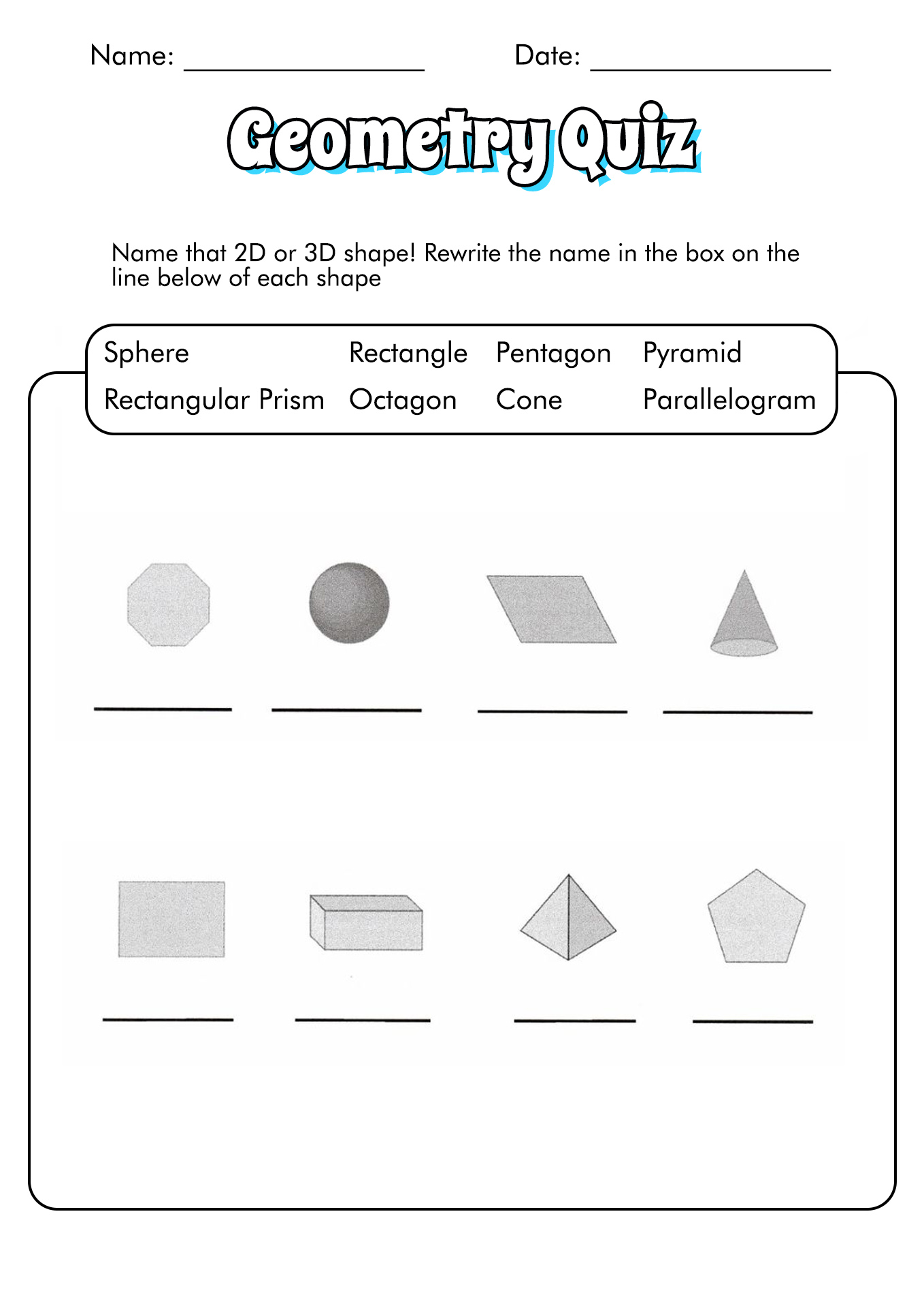 3rd Grade Math Worksheets Geometry