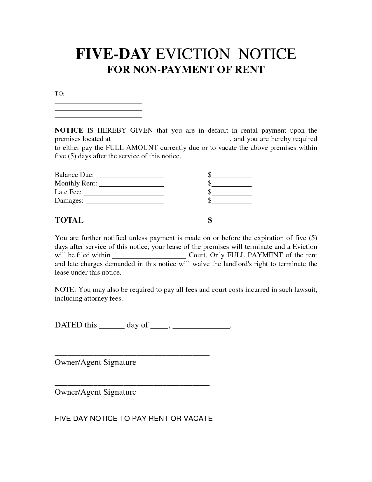5 Day Eviction Notice Template Image