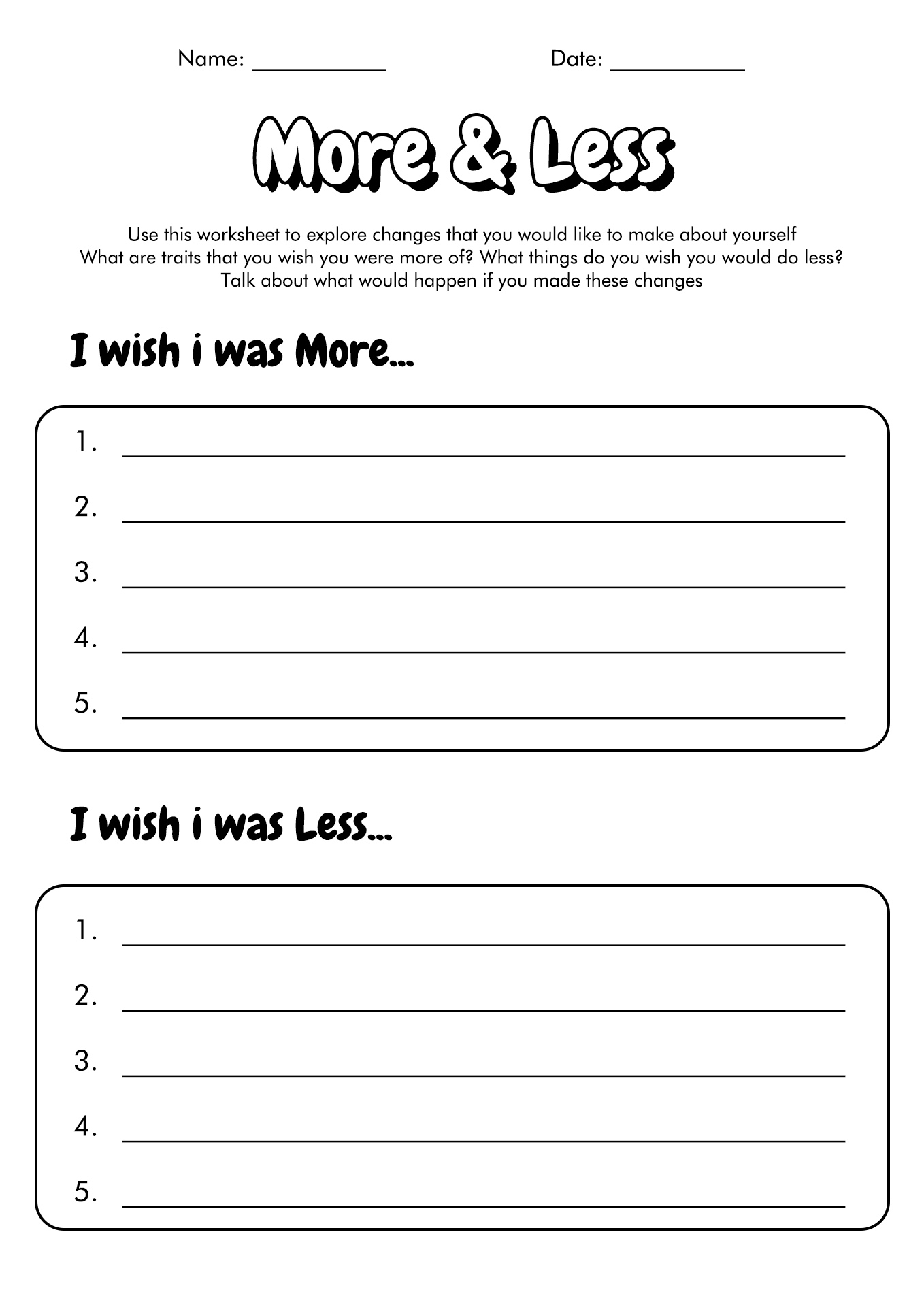 Activities for Teens Self-Esteem Worksheets Image
