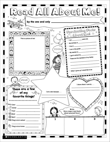 All About Me Scholastic Worksheet Image
