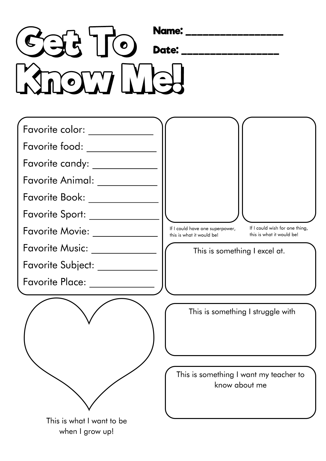 All About Me Student Worksheet Image