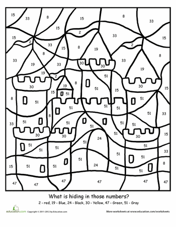Castle Color by Number Worksheet Image