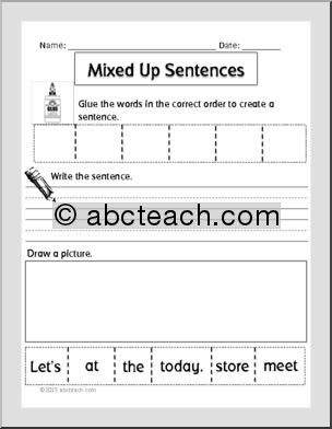 Cut and Paste Sentence Building Worksheets Image
