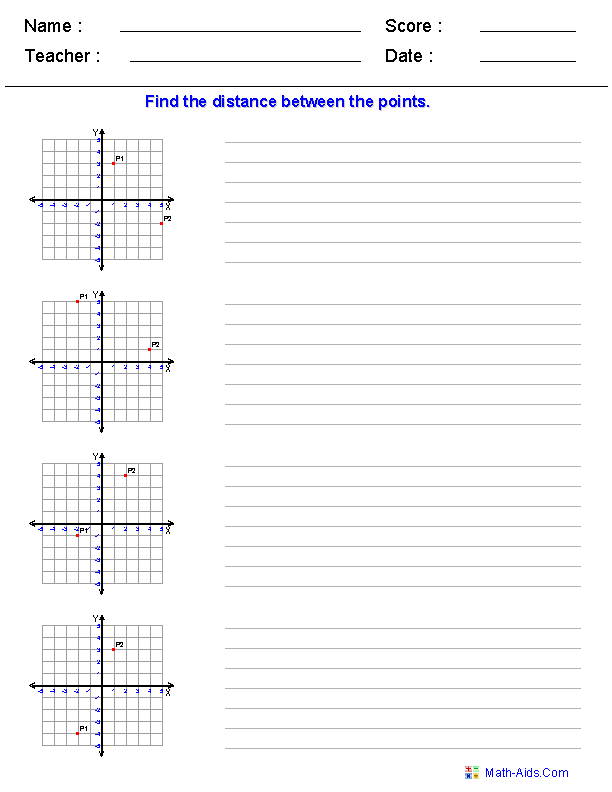 Distance Formula Worksheet Image