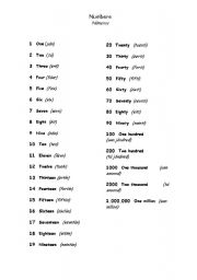 English and Spanish Number Worksheet