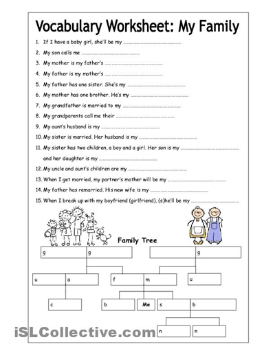ESL Family Vocabulary Worksheets Image