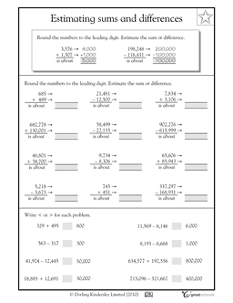 Estimating Sums Worksheets 4th Grade Math Image