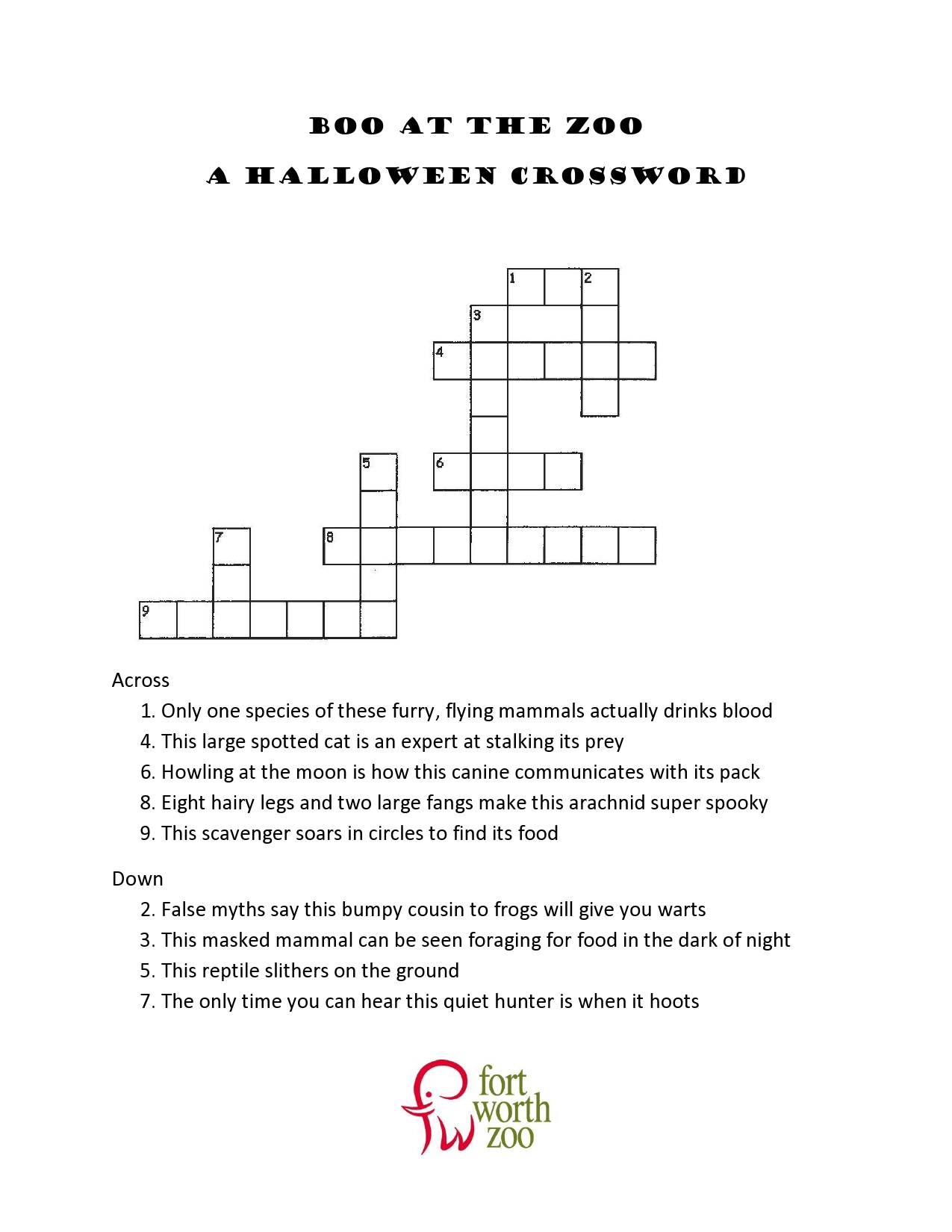 Halloween Crossword Puzzle for 3rd Grade Image