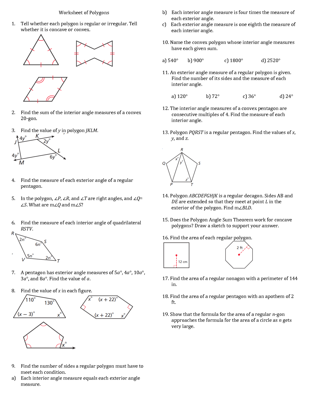 Interior Angles Of A Polygon Worksheet Pdf