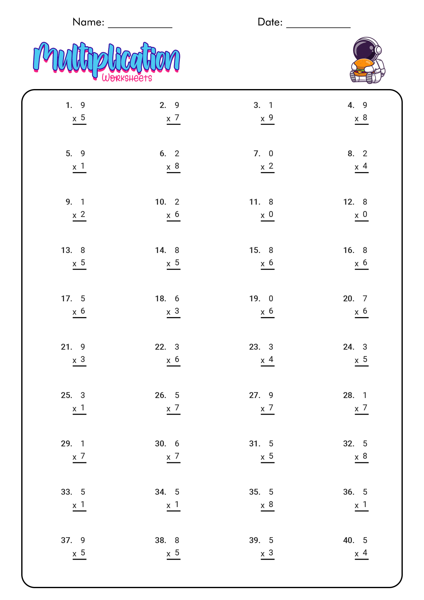 Printable Multiplication Worksheets 3rd Grade Math