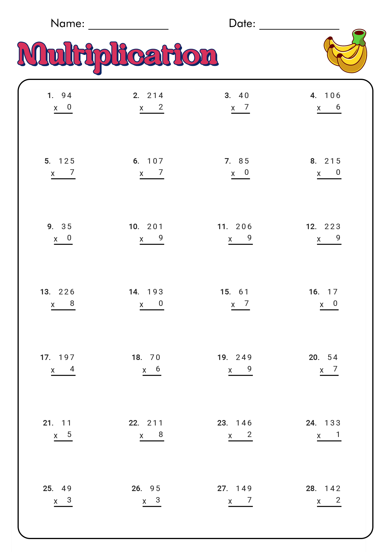 Printable Multiplication Worksheets Grade 5 Image