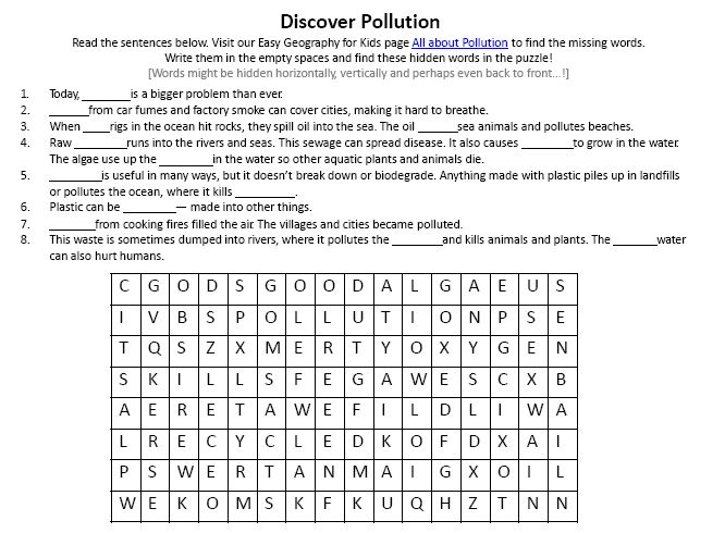 Printable Pollution Worksheets Image