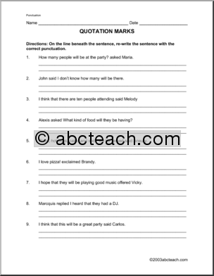 quotation marks worksheet 1 answer key