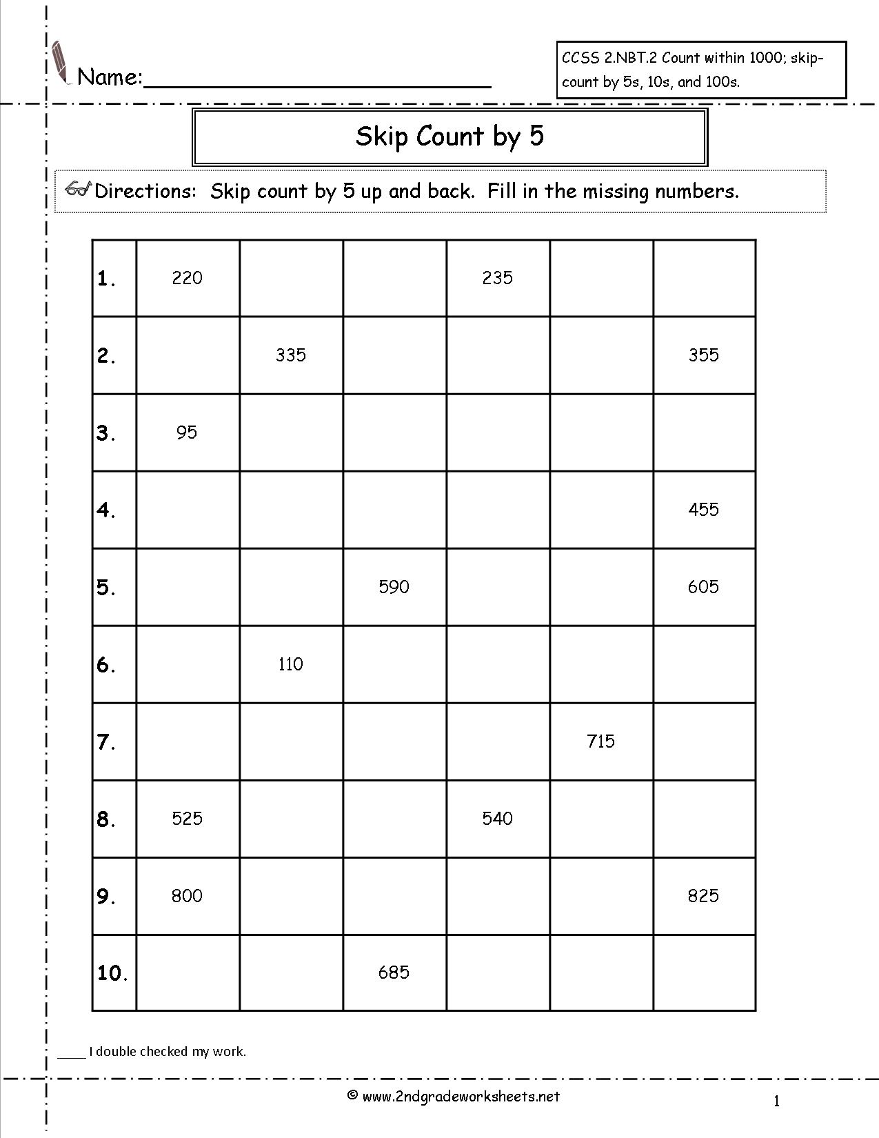 Skip Counting by 2 5 10 Worksheets Image