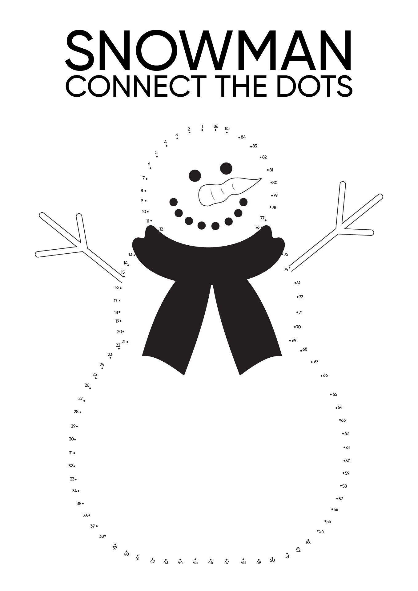 Snowman Connect the Dots Coloring Pages for Preschoolers Image