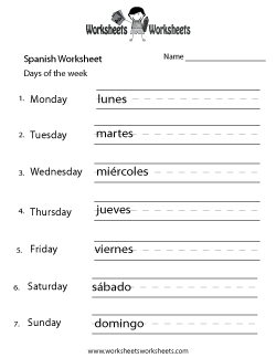 Spanish Days of the Week Worksheets Printable Image