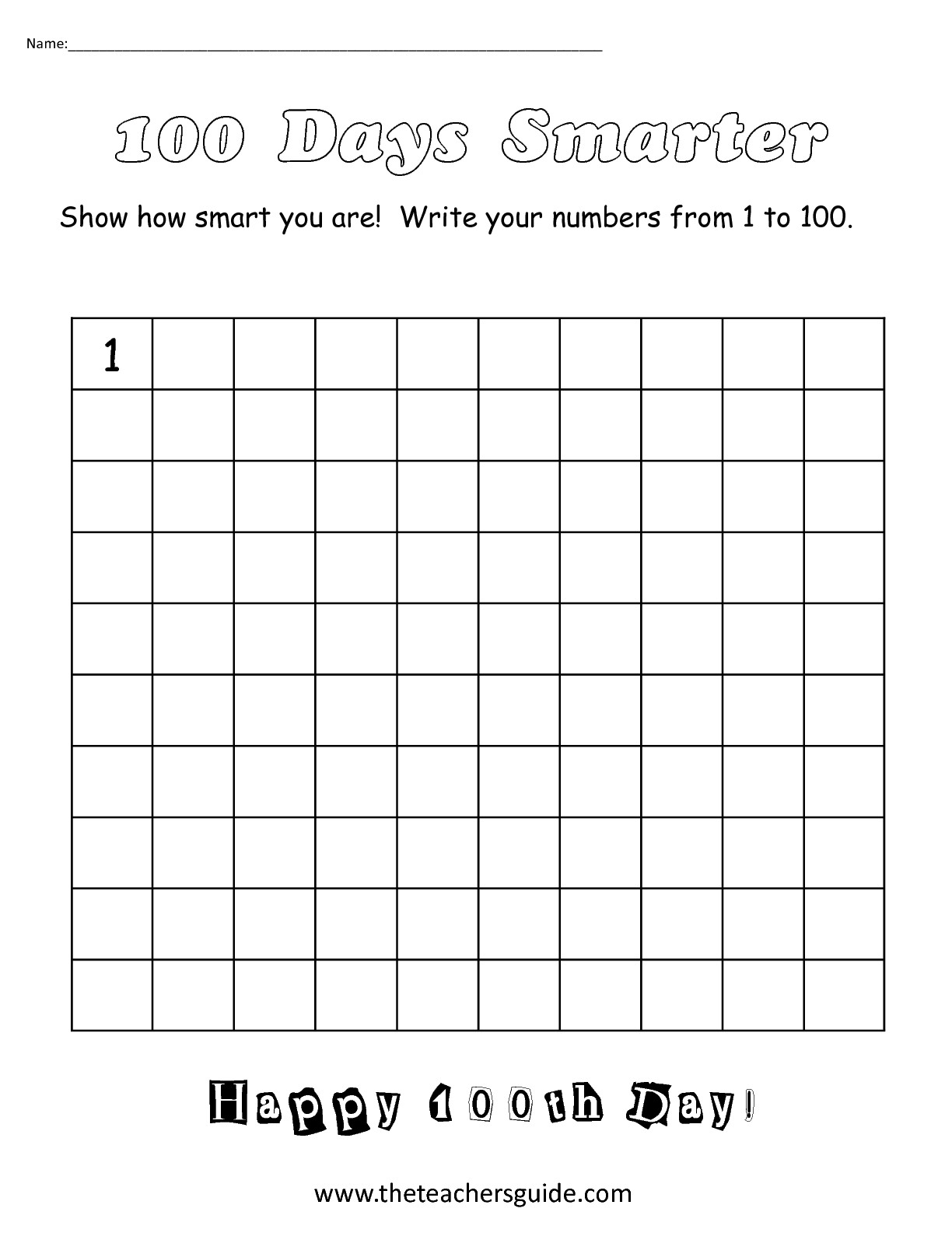 Write Numbers From 1 To 100 Worksheet