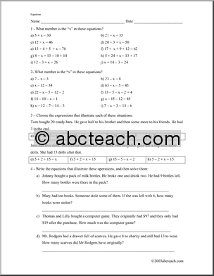 Writing Equations Word Problems Worksheets Image