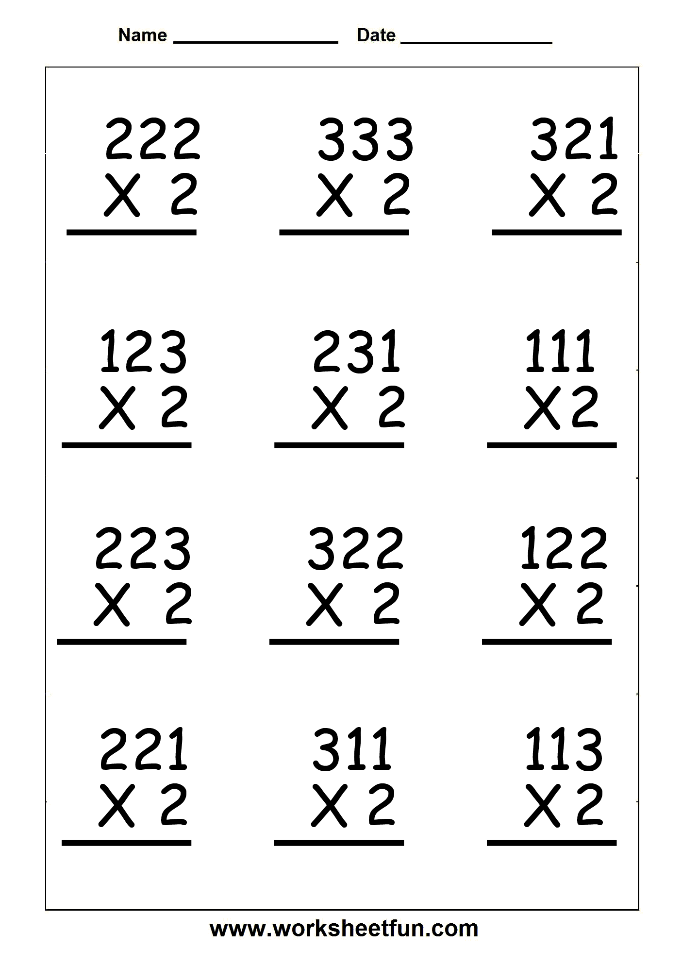 1-Digit Multiplication Worksheets Image