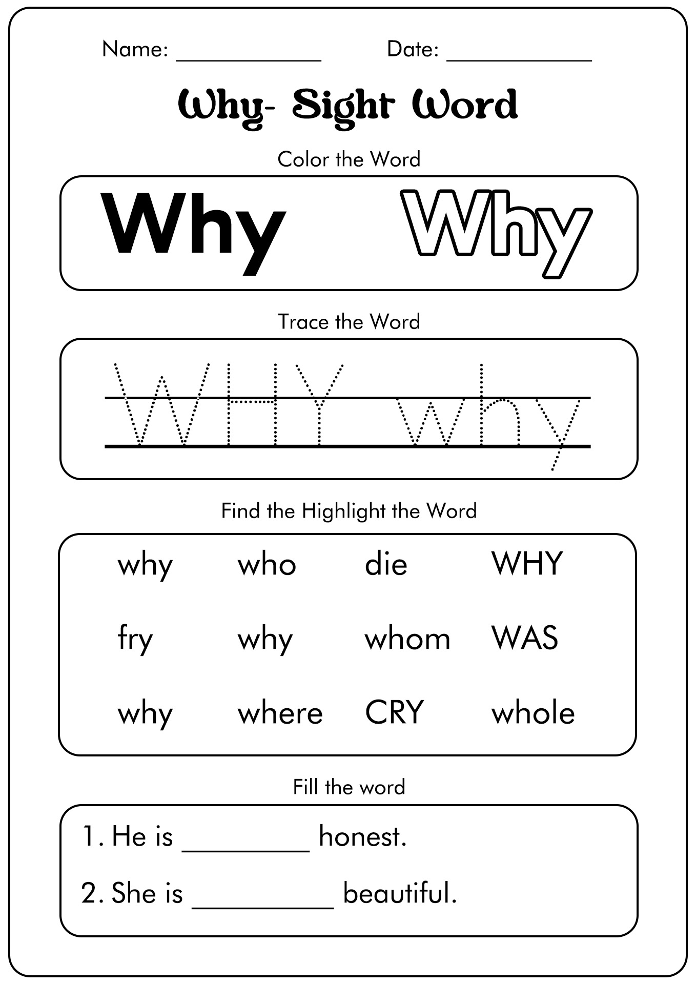 1 Grade Sight Words Printable Worksheets Image