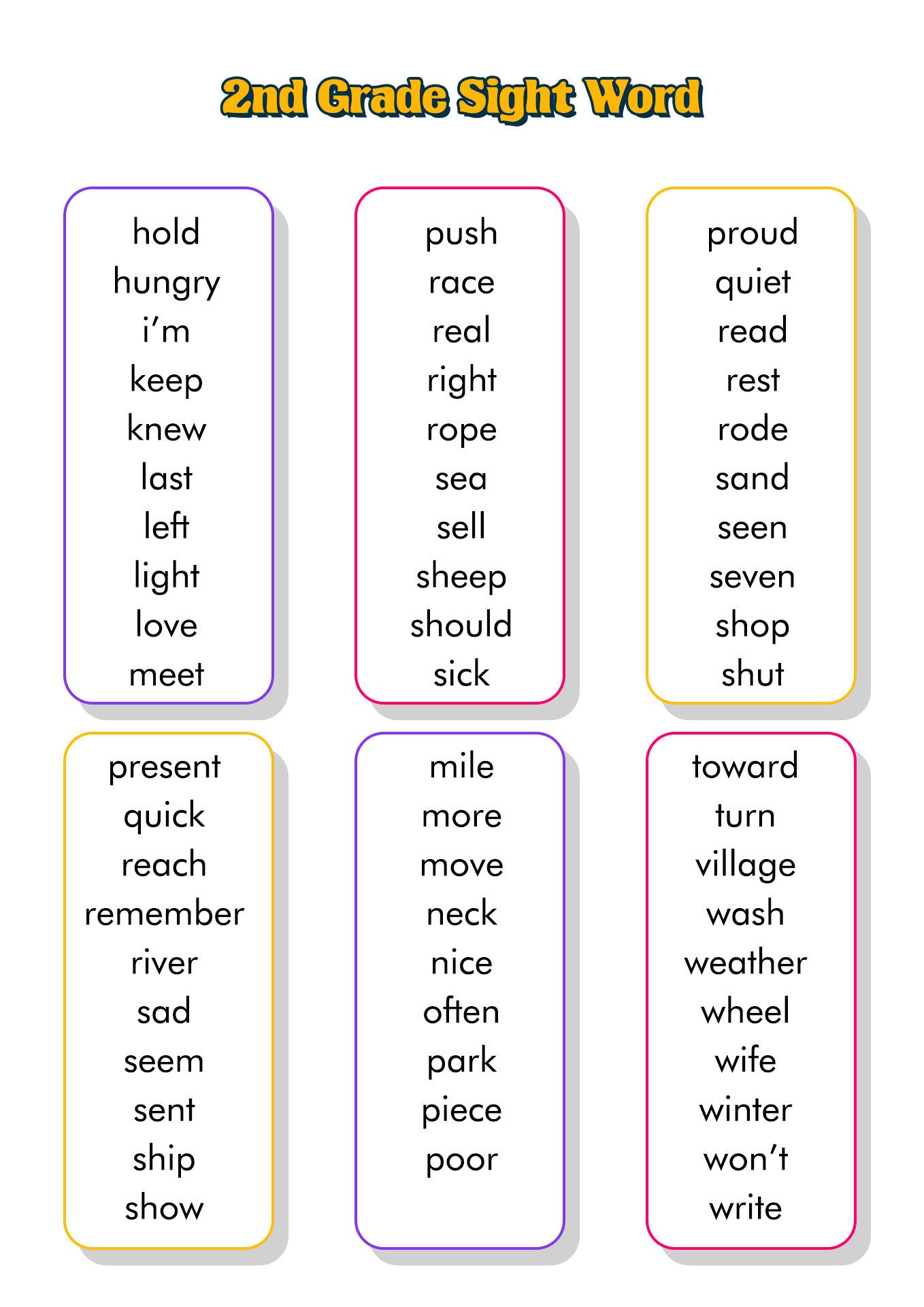 2nd Grade Sight Word List Printable Image