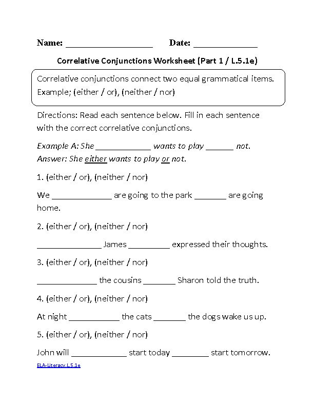 5th Grade English Worksheets