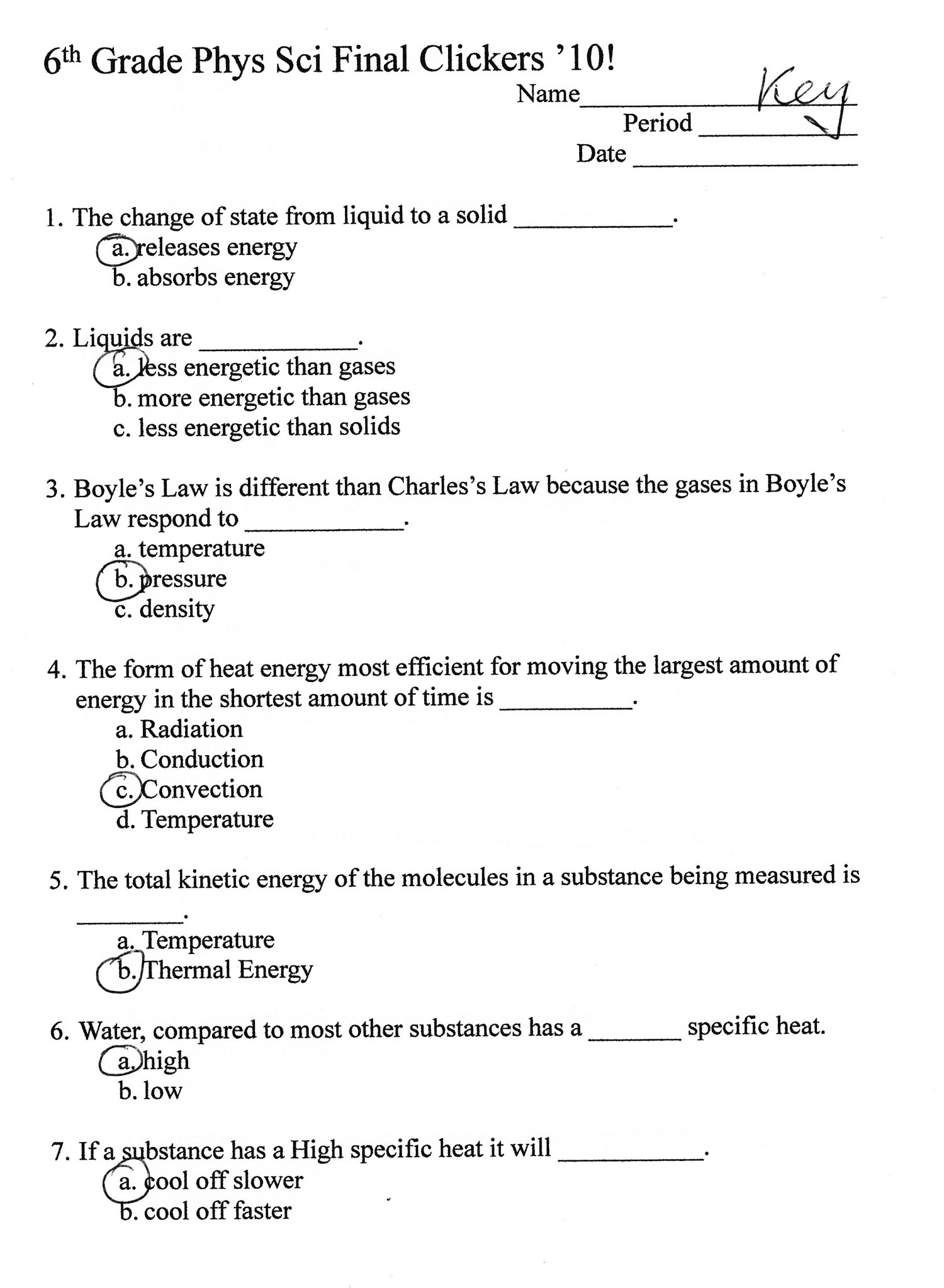 6th Grade Physical Science Worksheets