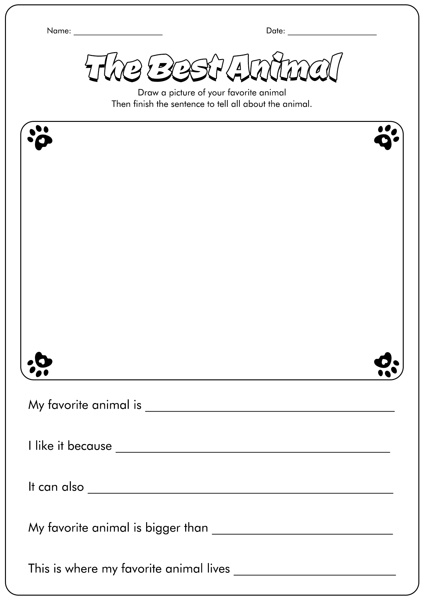 Animal Writing Sentence Worksheet Image