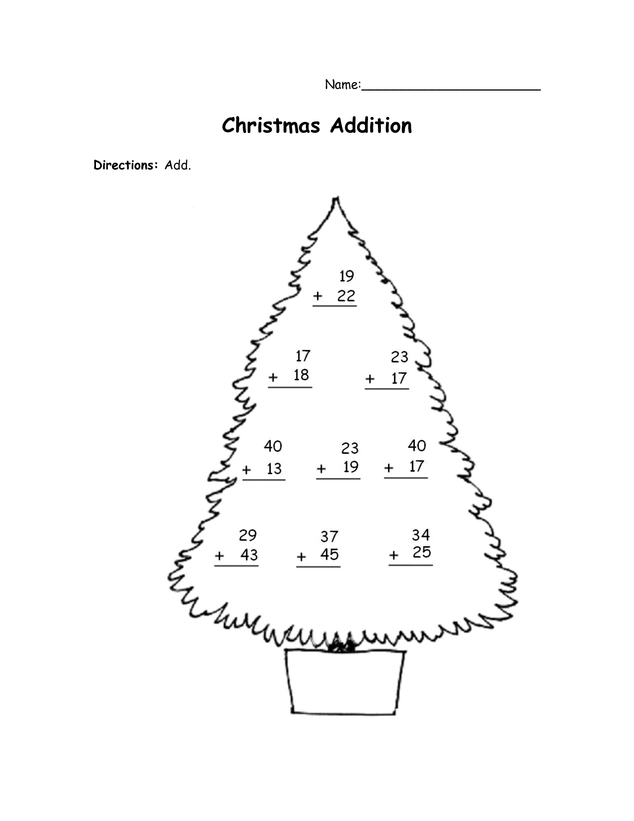 Christmas Tree Addition Worksheet Image